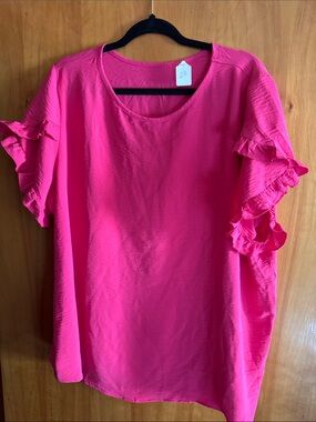 Ruffle Sleeve Blouse in Hot Pink - Women's Top